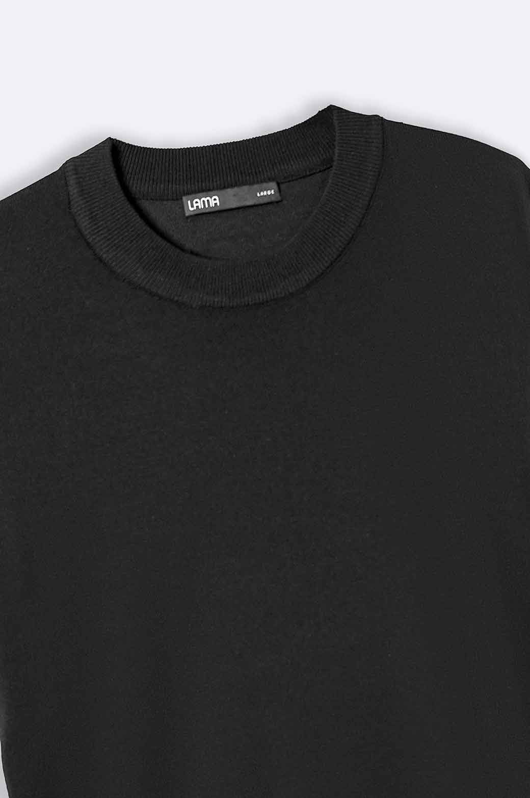 Black Relaxed Fit Soft Knit Top with Ribbed Trims