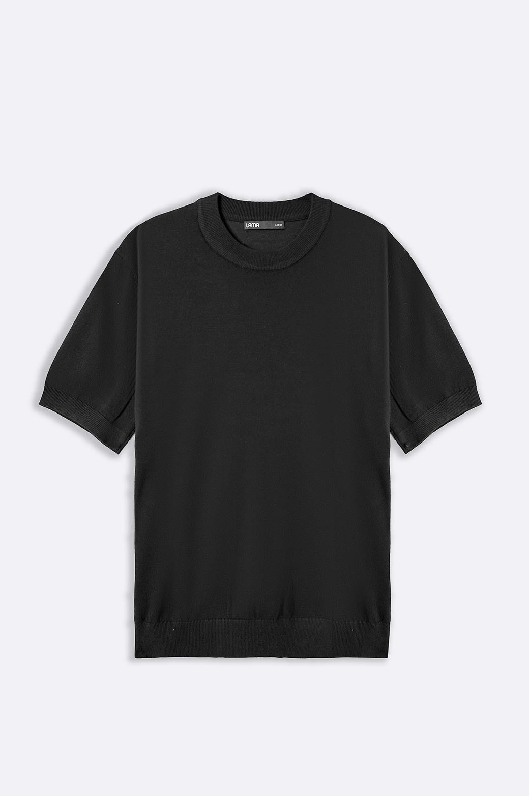 Black Relaxed Fit Soft Knit Top with Ribbed Trims