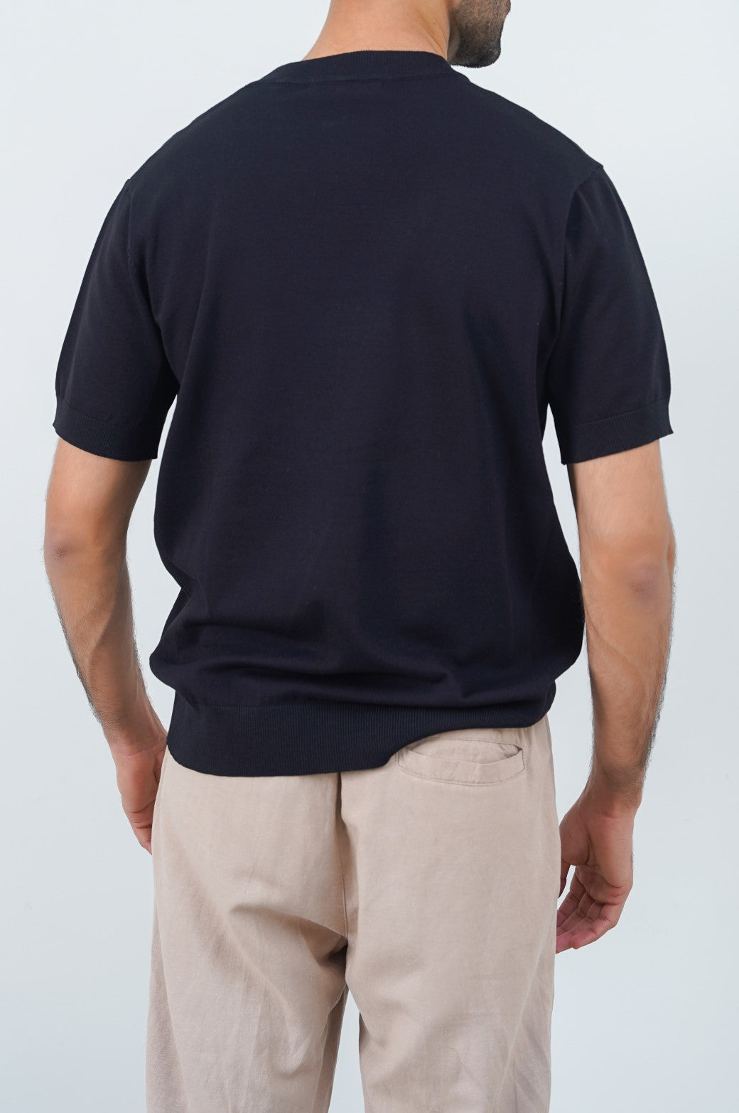 Black Relaxed Fit Soft Knit Top with Ribbed Trims
