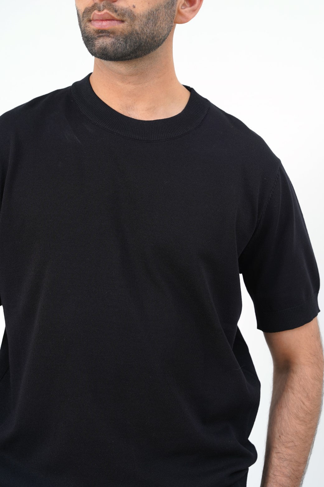 Black Relaxed Fit Soft Knit Top with Ribbed Trims