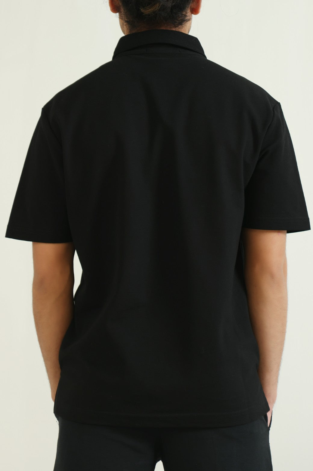 Black Relaxed Fit Collared Knit Polo Shirt - Soft Hand Feel