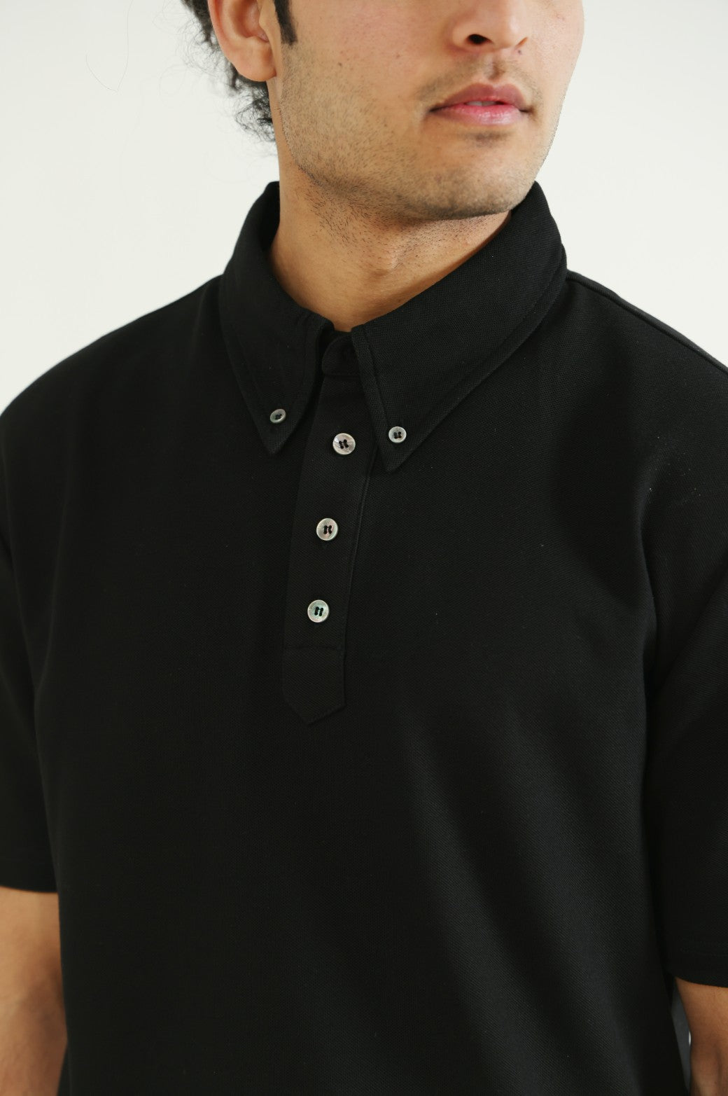 Black Relaxed Fit Collared Knit Polo Shirt - Soft Hand Feel