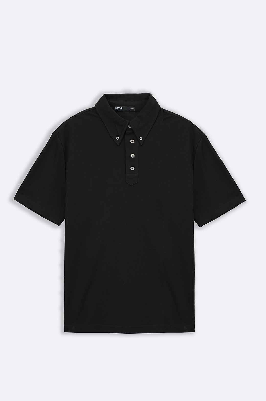 Black Relaxed Fit Collared Knit Polo Shirt - Soft Hand Feel
