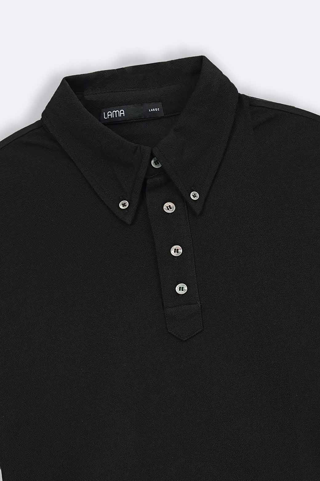 Black Relaxed Fit Collared Knit Polo Shirt - Soft Hand Feel