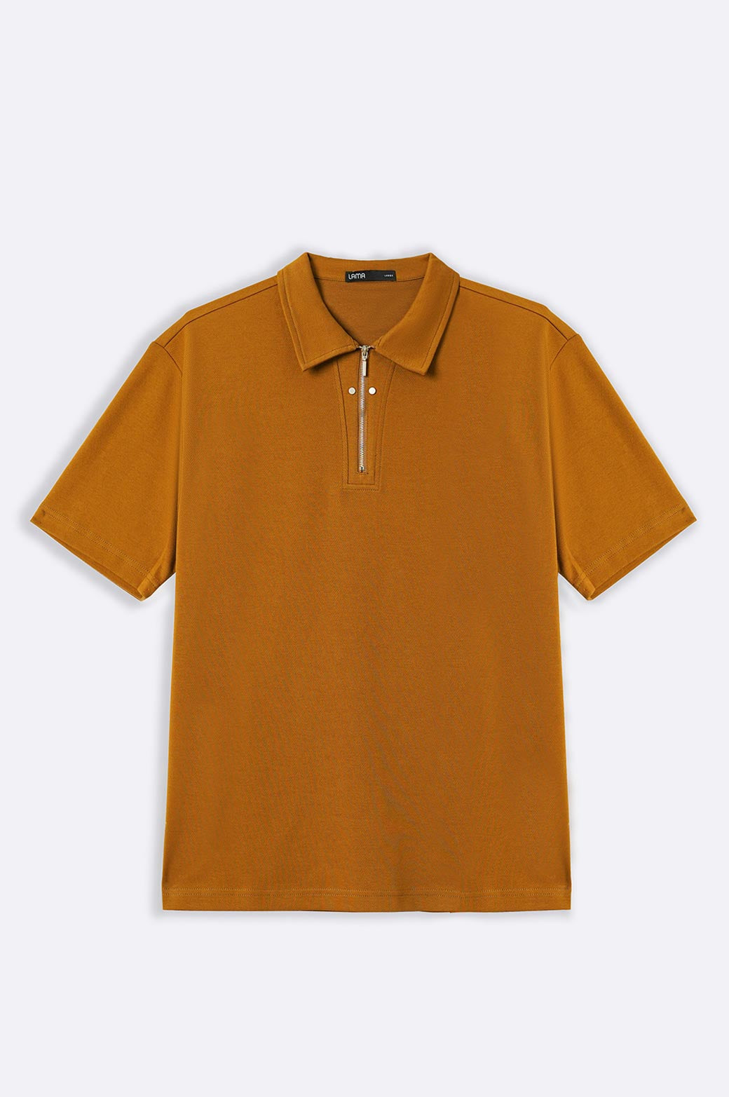 Mustard Soft Relaxed Fit Collared Knit Polo Shirt with Zip