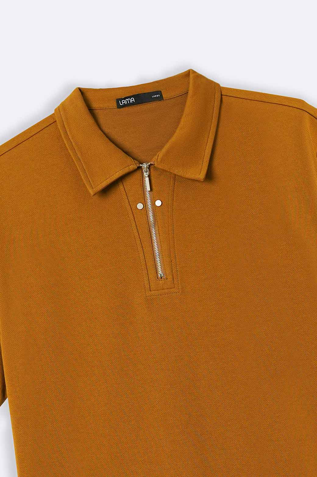 Mustard Soft Relaxed Fit Collared Knit Polo Shirt with Zip