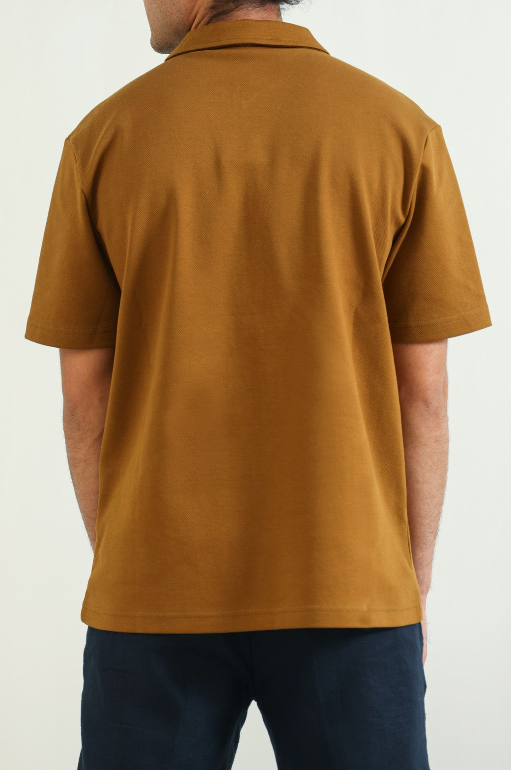 Mustard Soft Relaxed Fit Collared Knit Polo Shirt with Zip