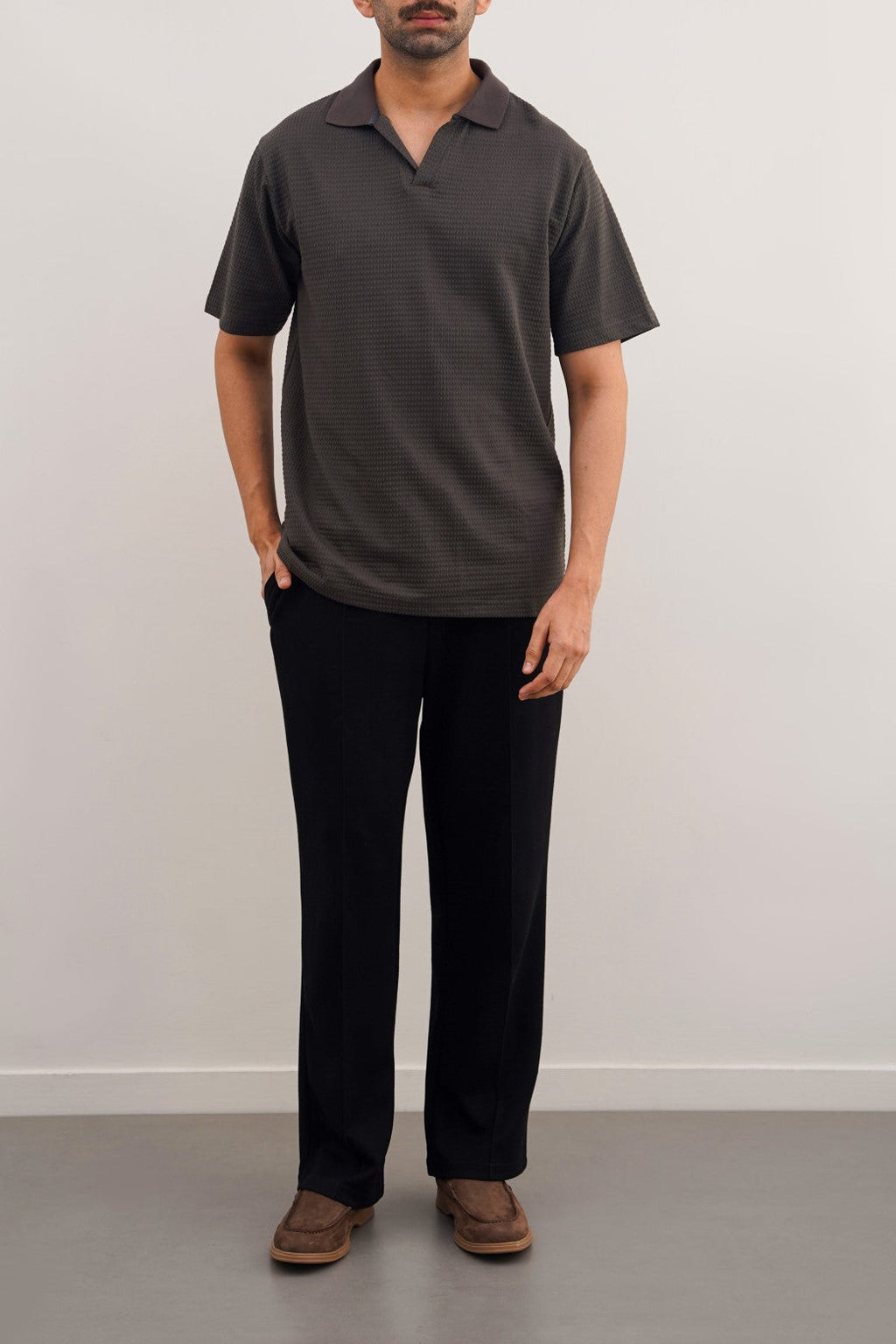 Charcoal Soft Relaxed Fit Collared Polo Shirt – Cool Havn
