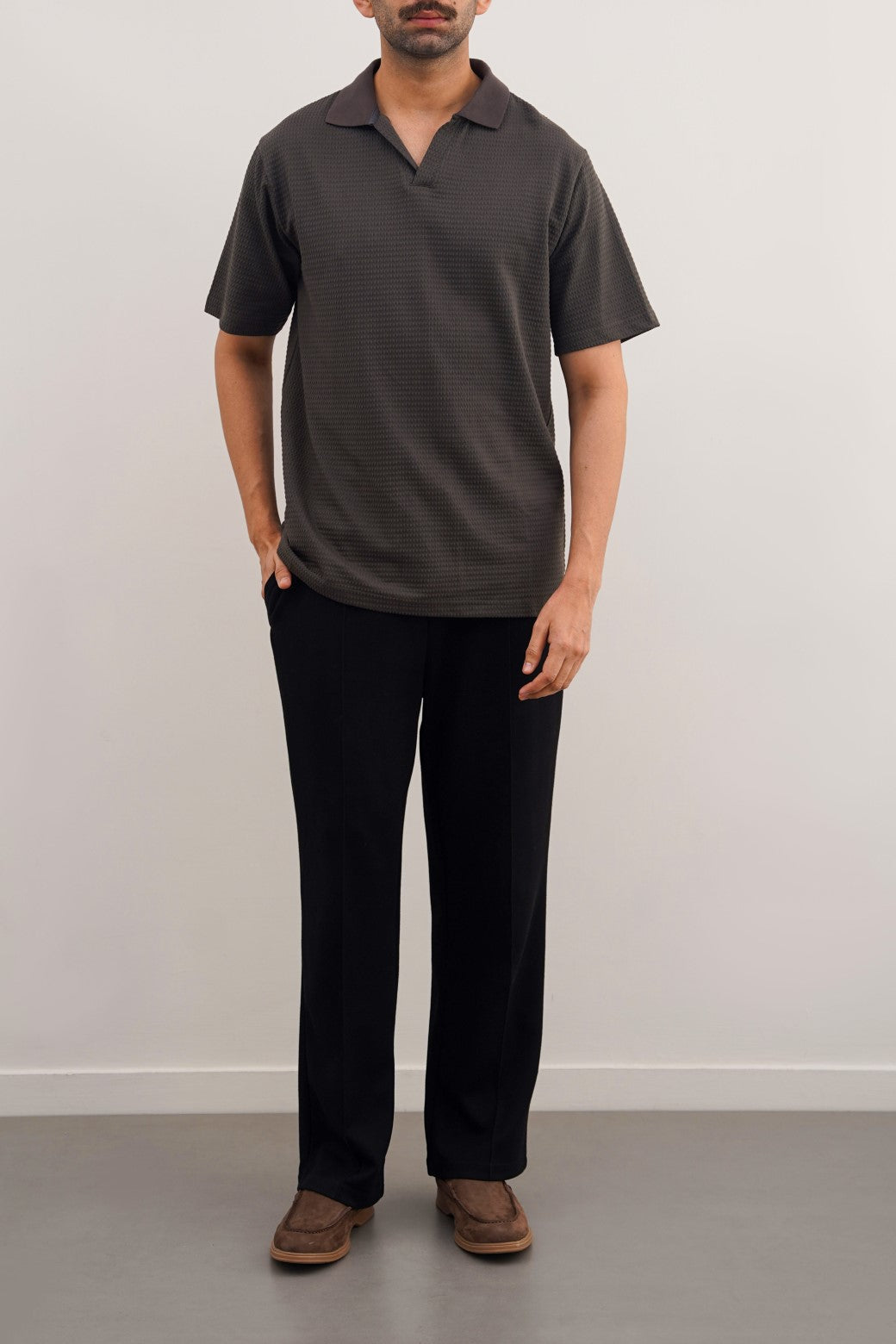 Charcoal Soft Relaxed Fit Collared Polo Shirt