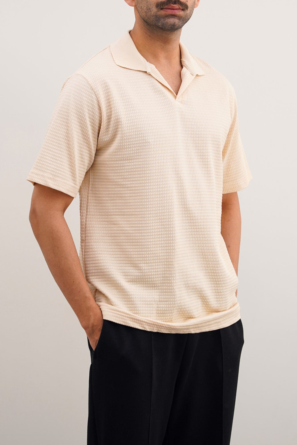 Oat White Soft Relaxed Fit Collared Polo Shirt