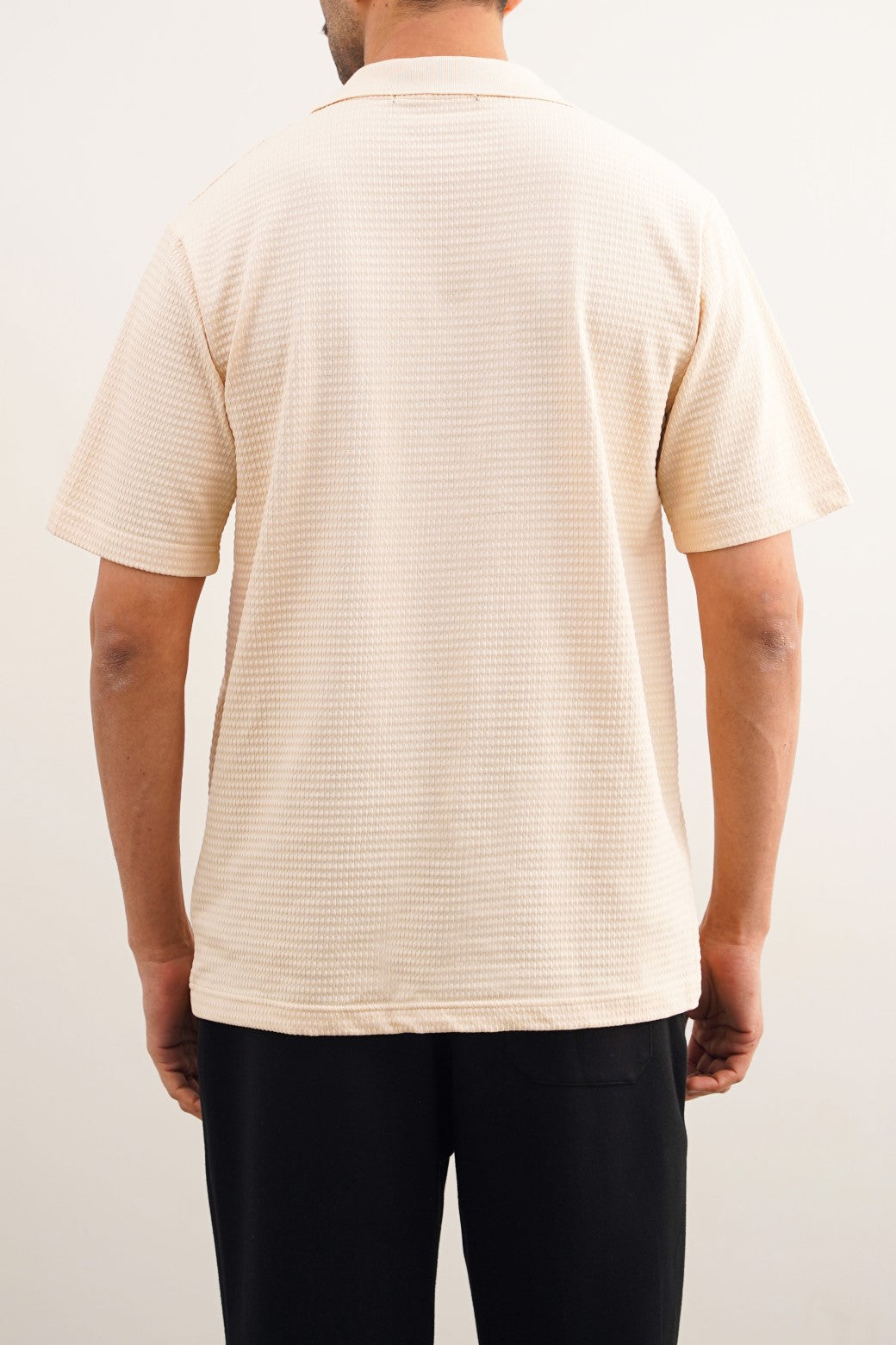 Oat White Soft Relaxed Fit Collared Polo Shirt