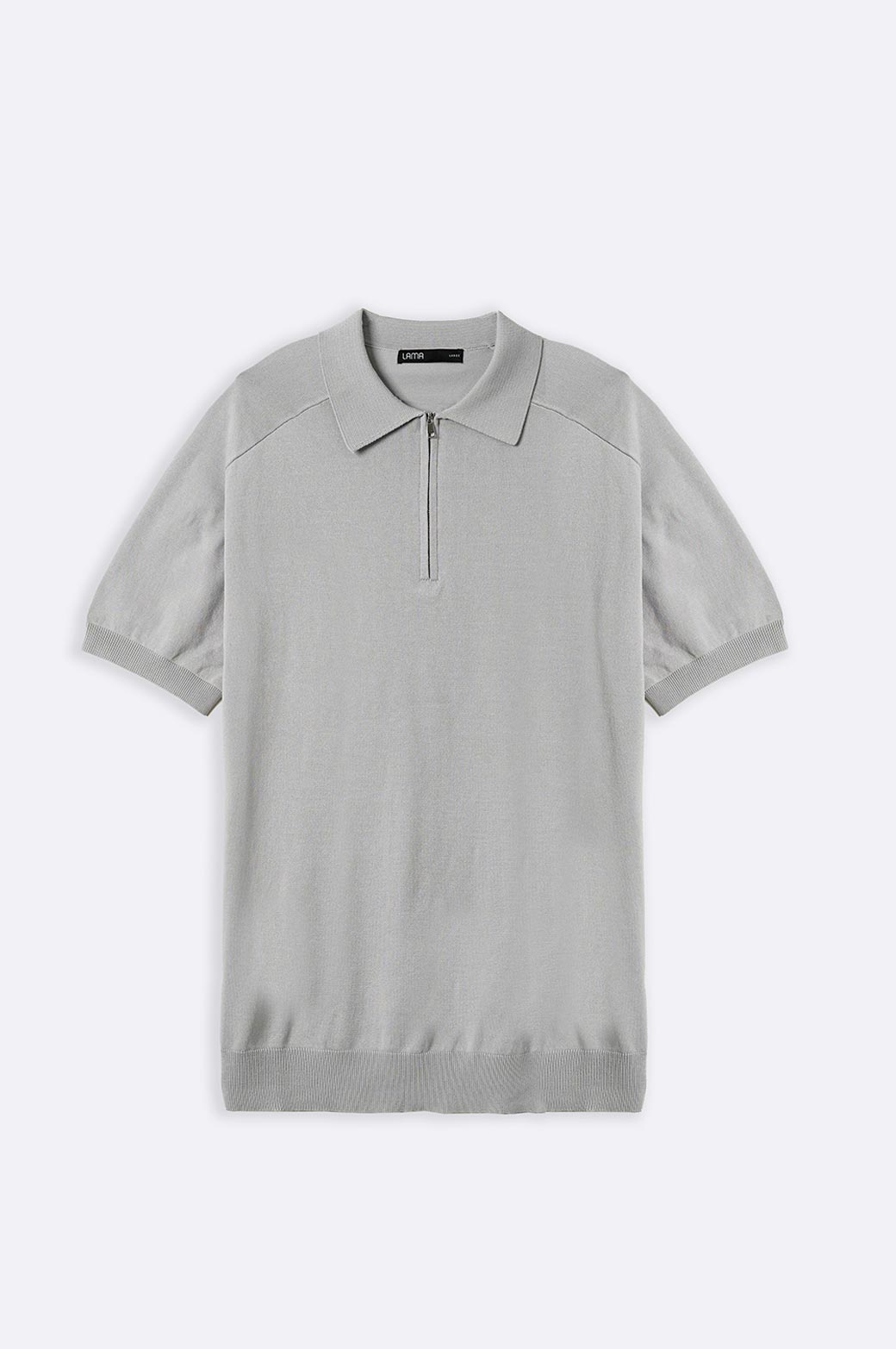 Grey Soft Relaxed Fit Collared Knit Polo Shirt with Zip