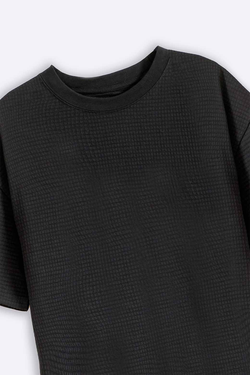 Black Relaxed Fit Soft Jacquard Crew Neck T-Shirt