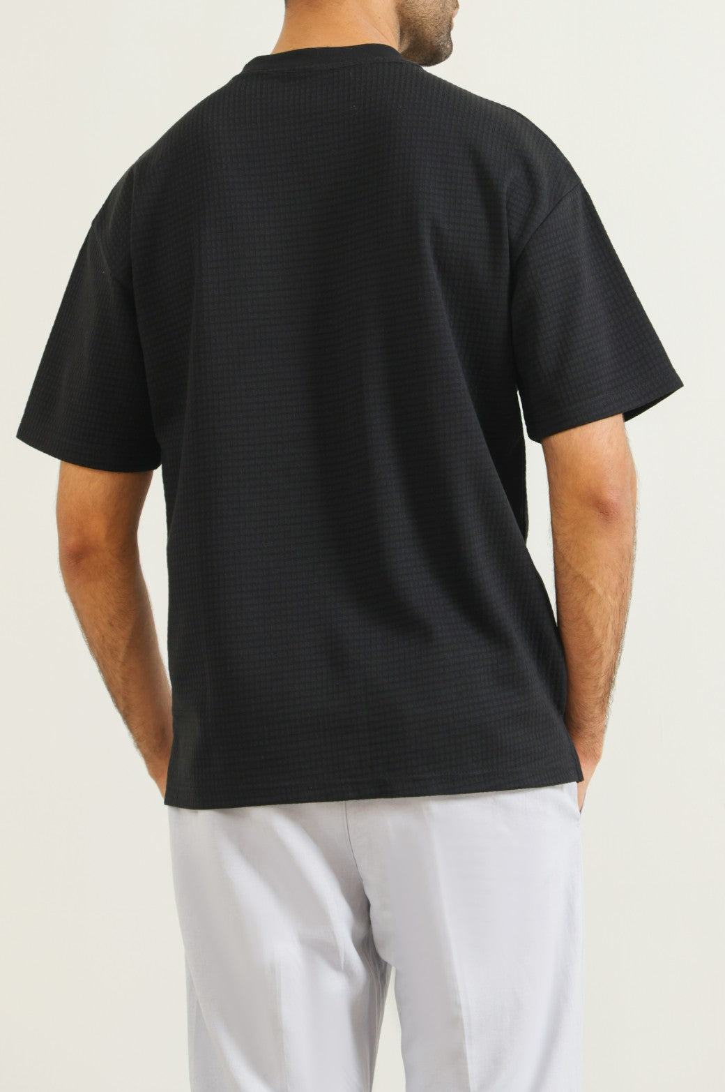 Black Relaxed Fit Soft Jacquard Crew Neck T-Shirt