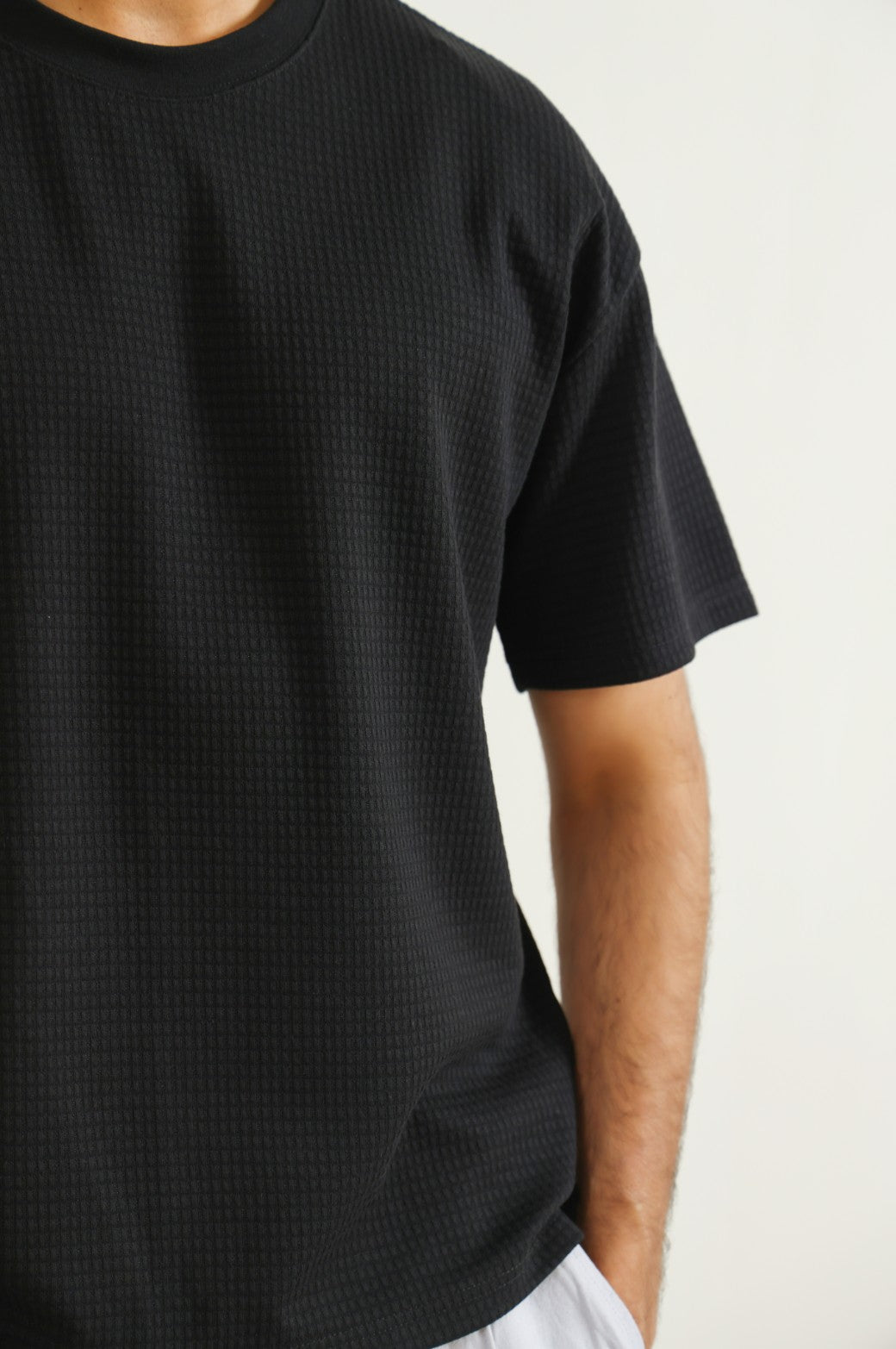 Black Relaxed Fit Soft Jacquard Crew Neck T-Shirt