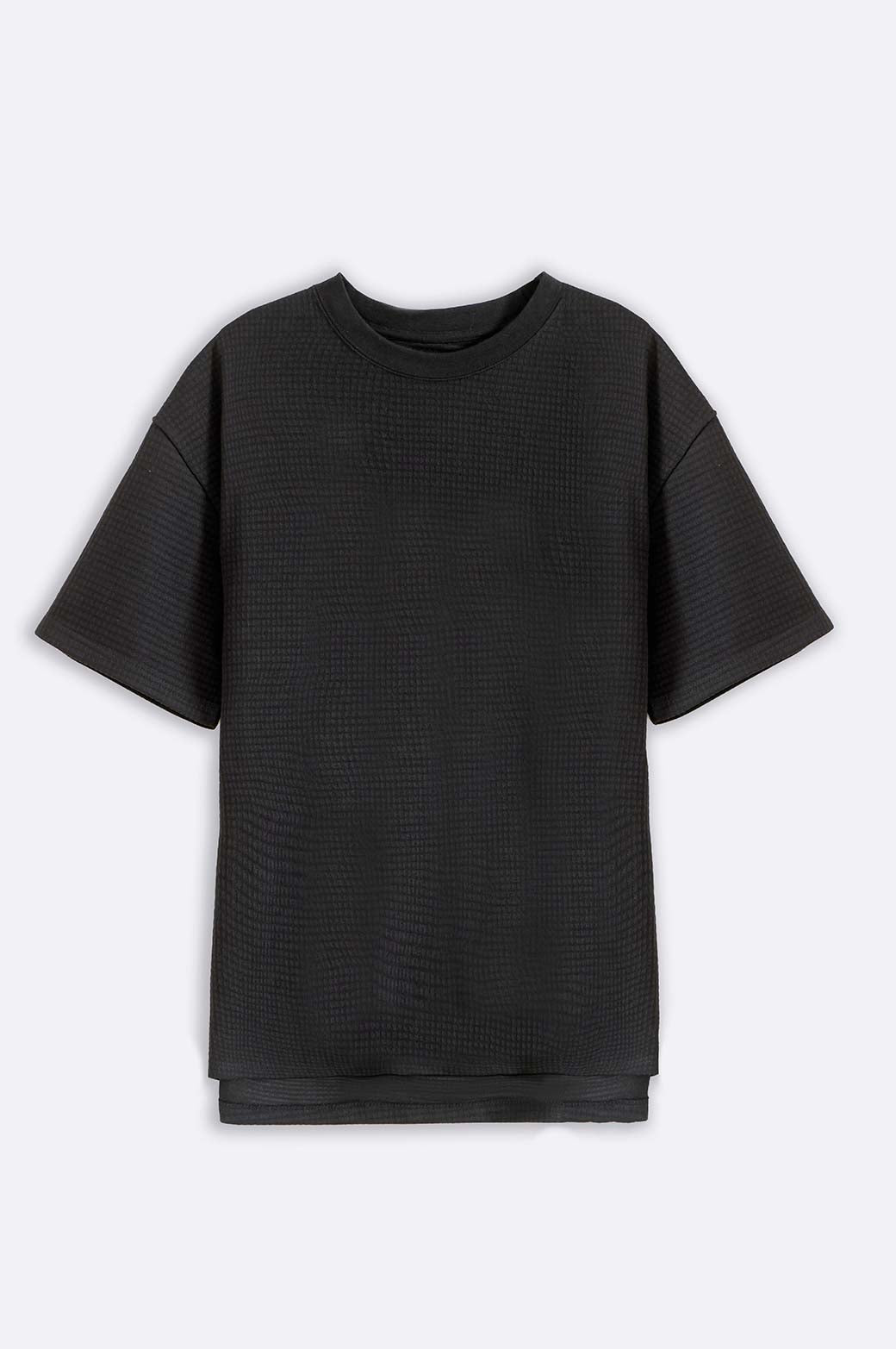 Black Relaxed Fit Soft Jacquard Crew Neck T-Shirt