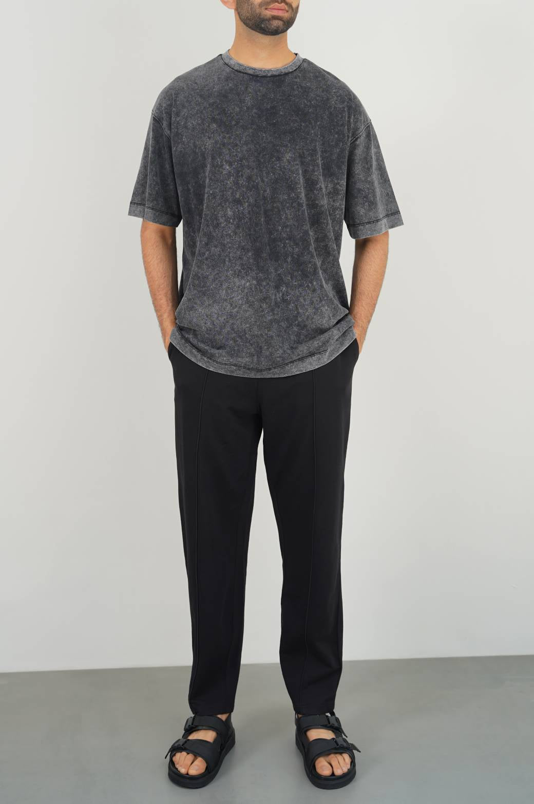 Charcoal Soft Oversize Round Neck Loose Fit T-Shirt