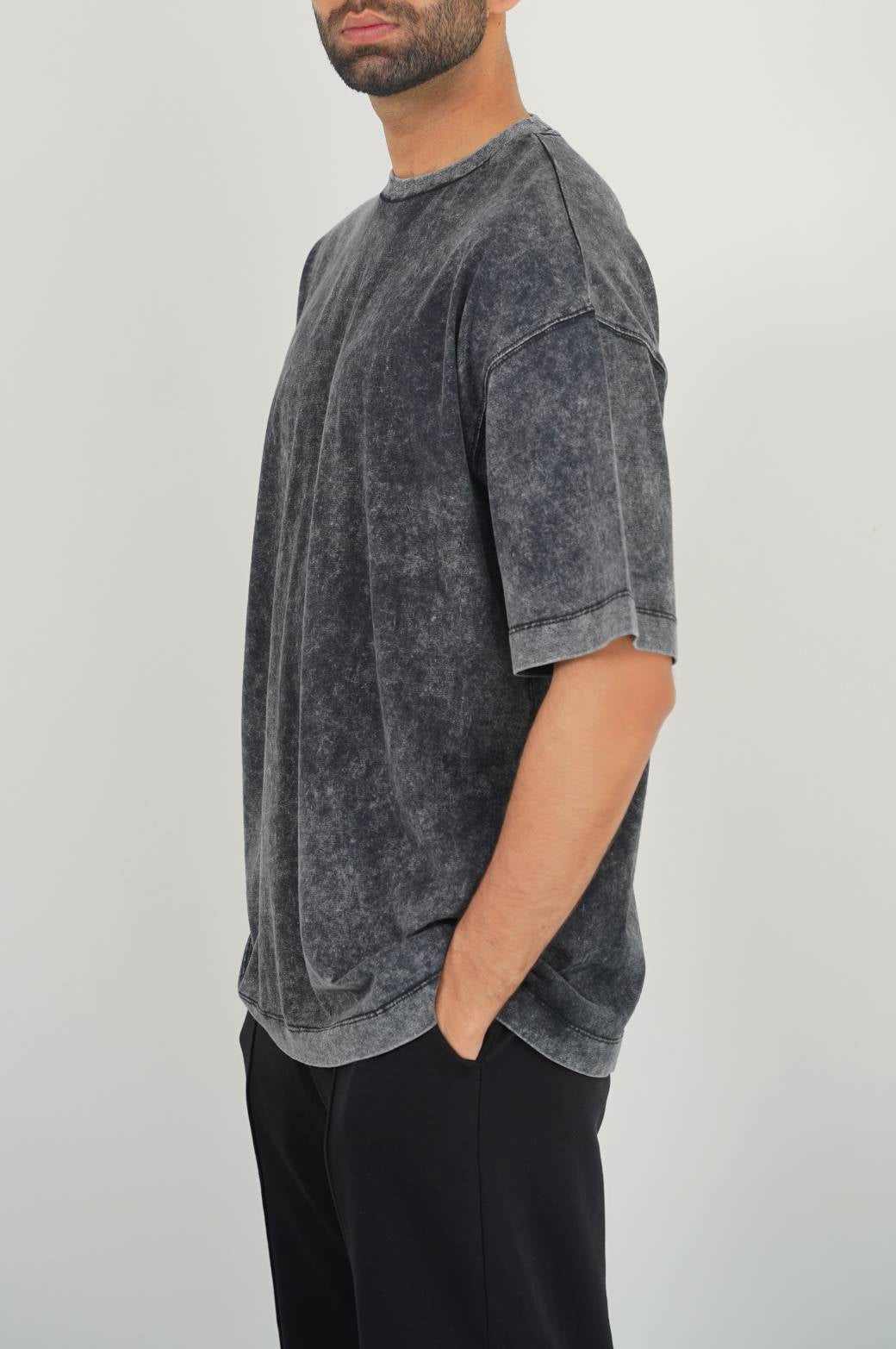 Charcoal Soft Oversize Round Neck Loose Fit T-Shirt