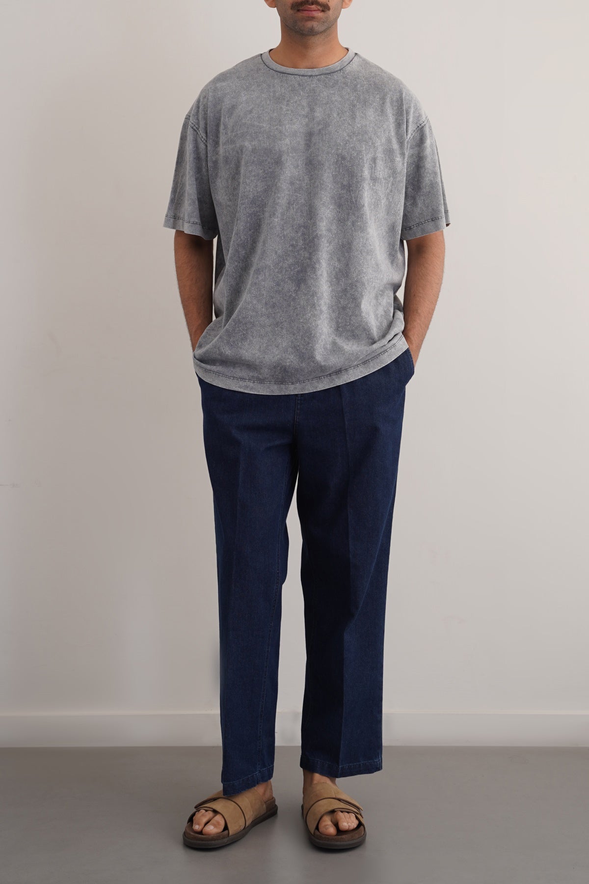 Grey Soft Oversize Round Neck Loose Fit T-Shirt