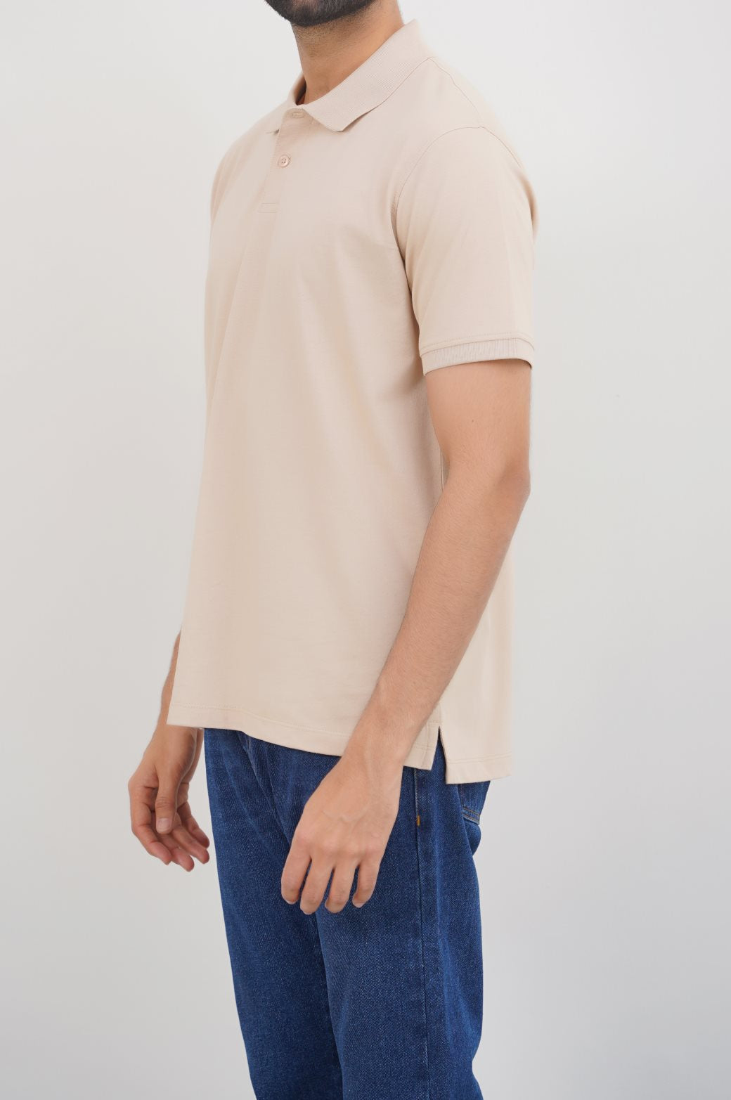 Beige Soft Cotton Relaxed Fit Collared Polo Shirt