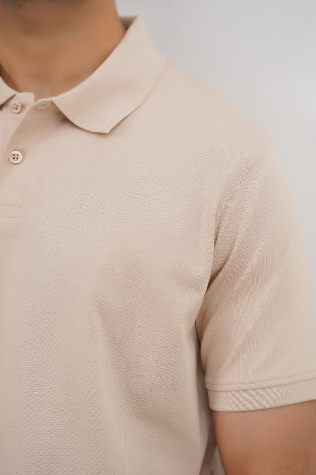 Beige Soft Cotton Relaxed Fit Collared Polo Shirt