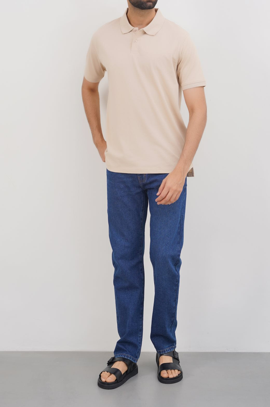 Beige Soft Cotton Relaxed Fit Collared Polo Shirt