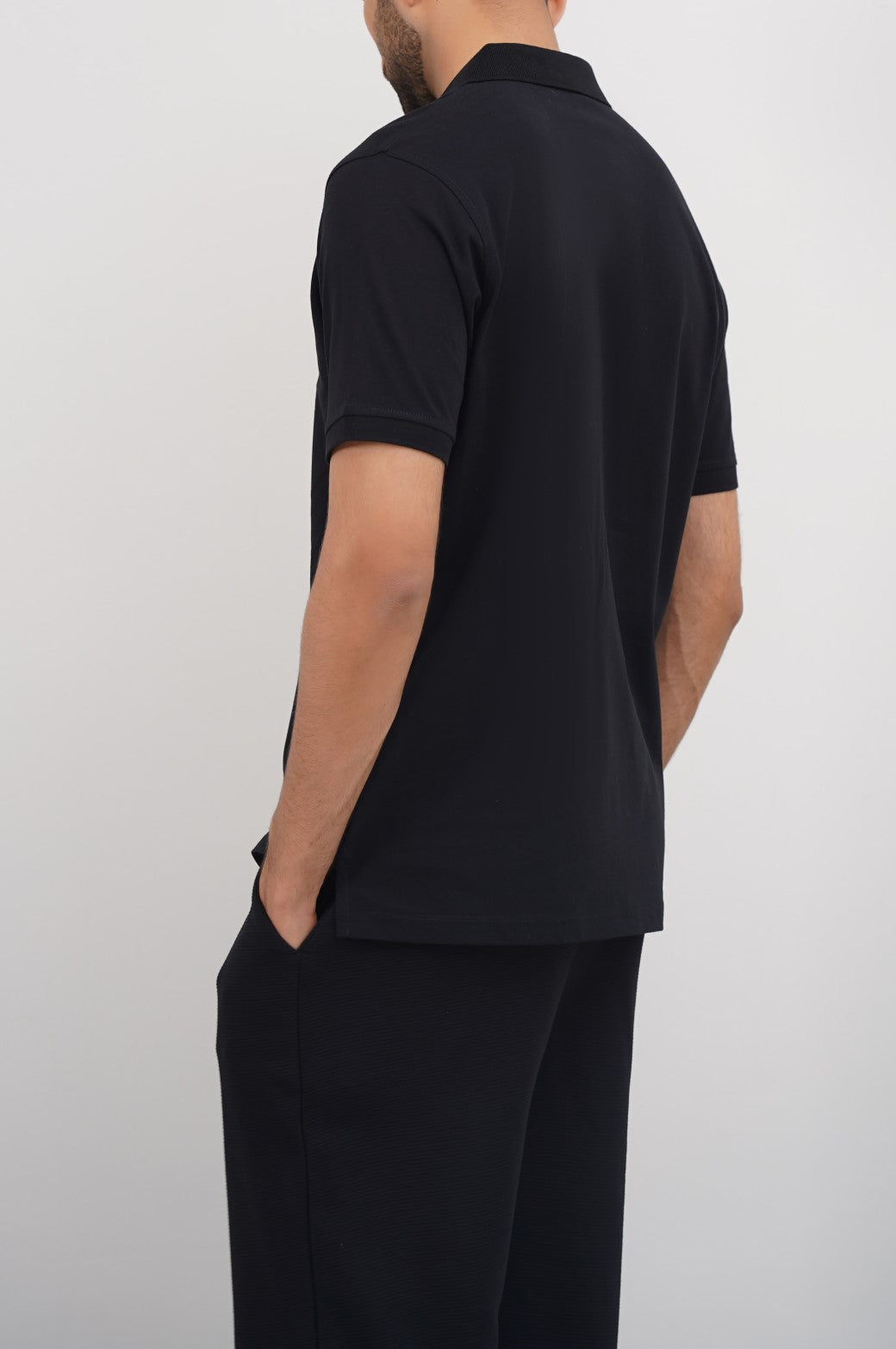 Black Soft Relaxed Fit Collared Polo Shirt