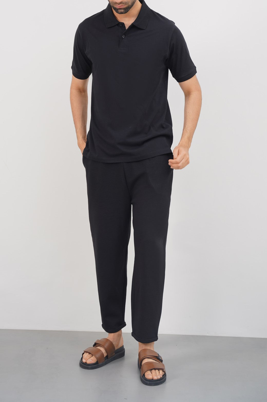 Black Soft Relaxed Fit Collared Polo Shirt
