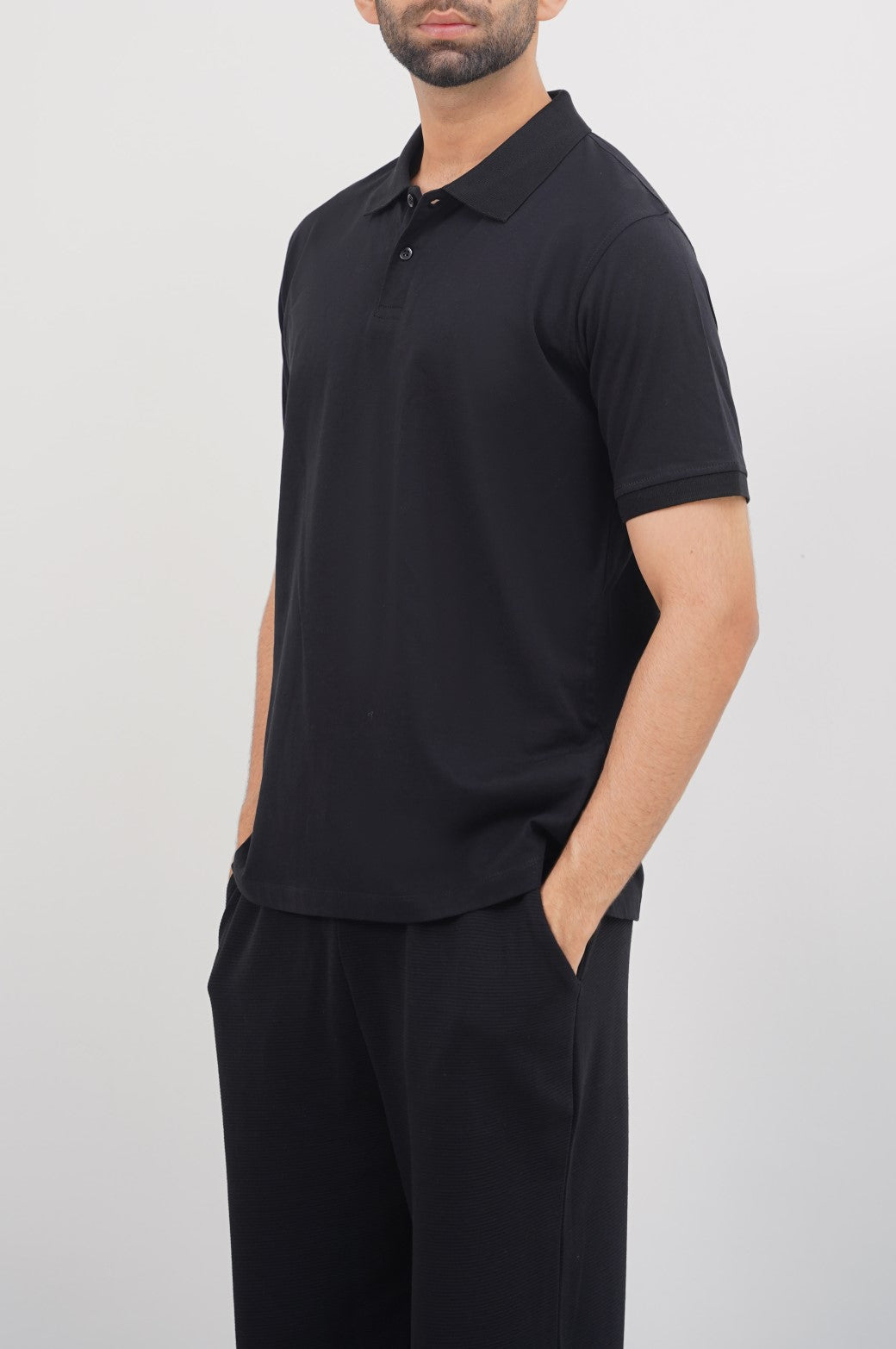 Black Soft Relaxed Fit Collared Polo Shirt