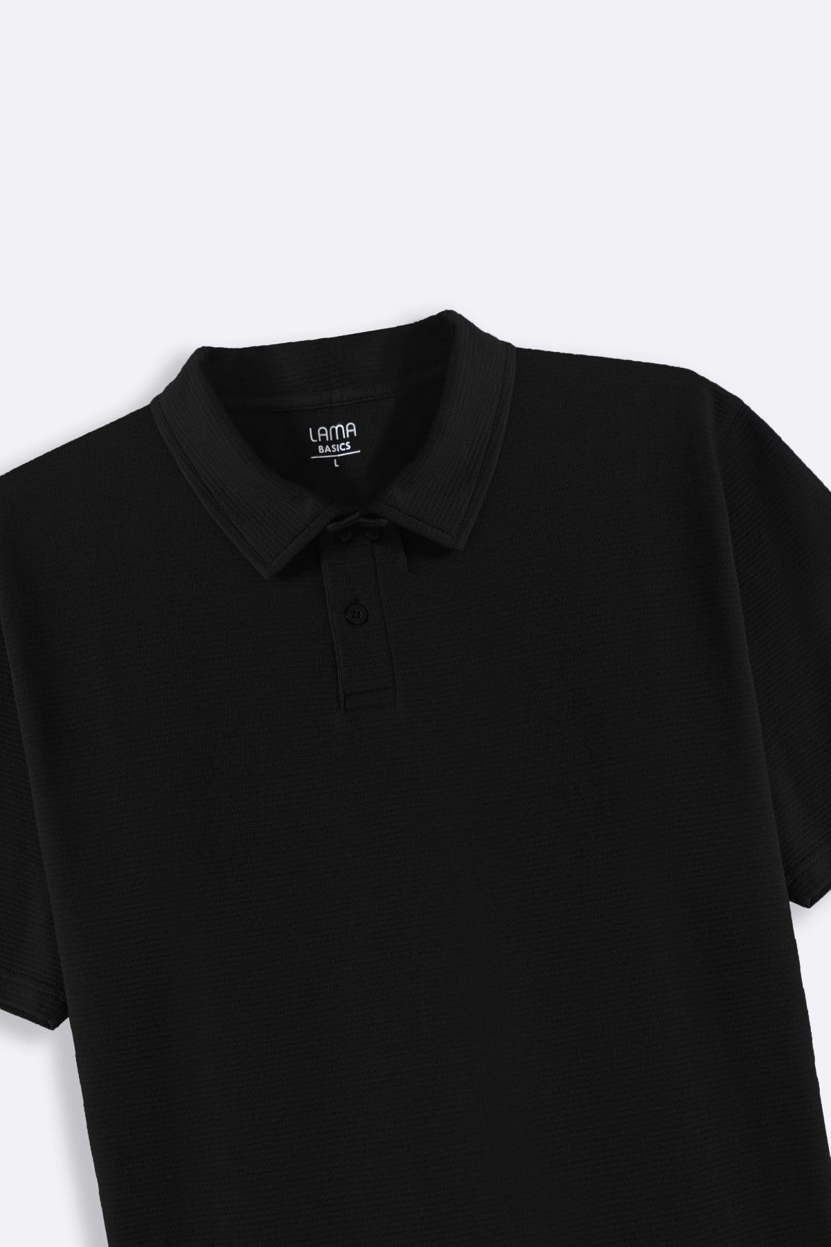 Black Soft Jacquard Collared Relaxed Fit Polo