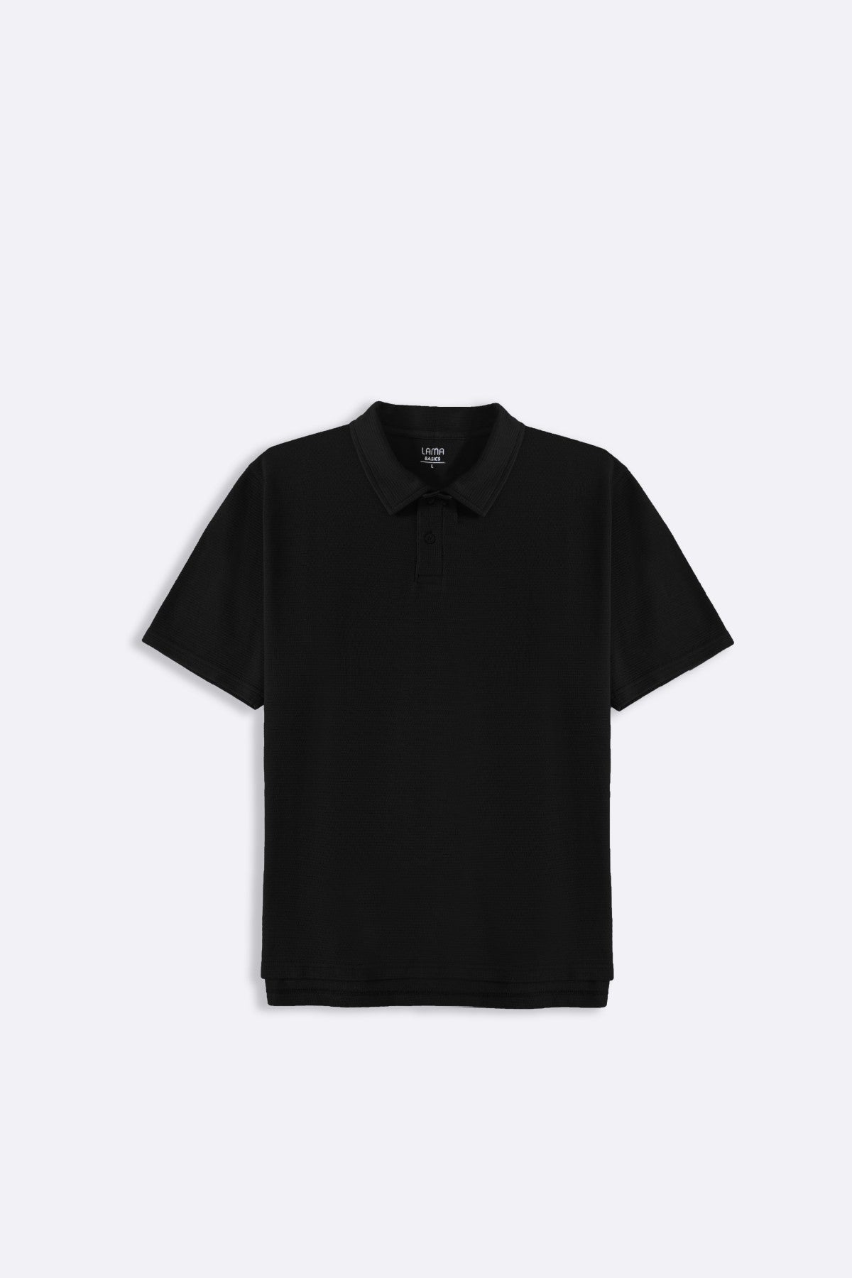 Black Soft Jacquard Collared Relaxed Fit Polo