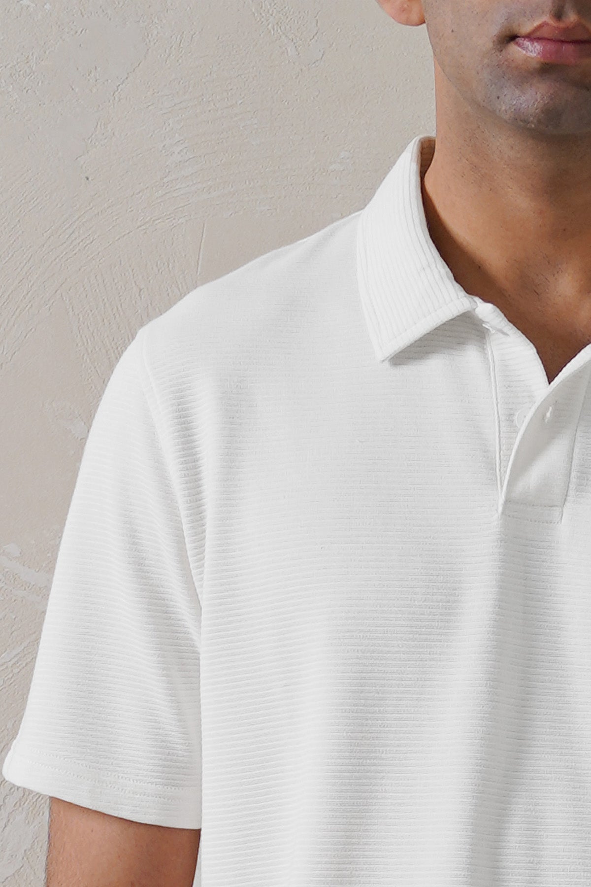 White Soft Jacquard Collared Relaxed Fit Polo
