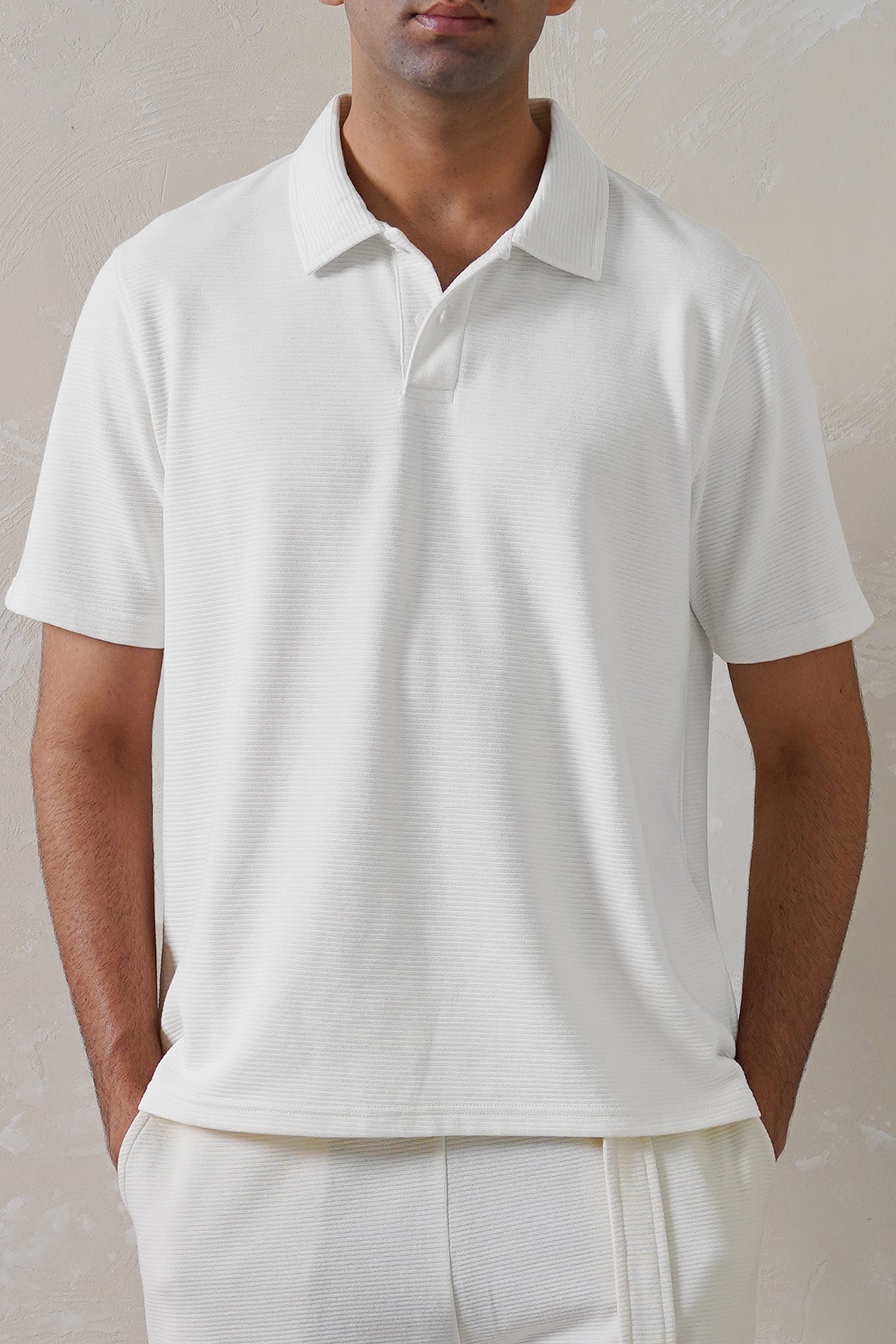 White Soft Jacquard Collared Relaxed Fit Polo