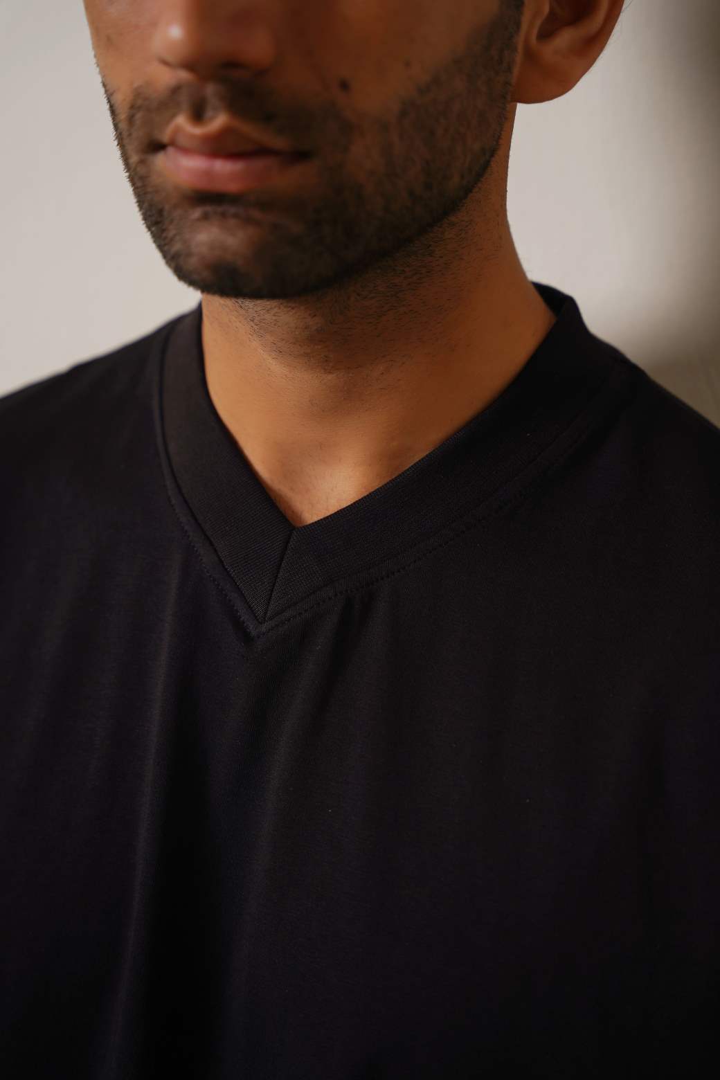 Black Soft Relaxed Fit V-Neck Cotton T-Shirt