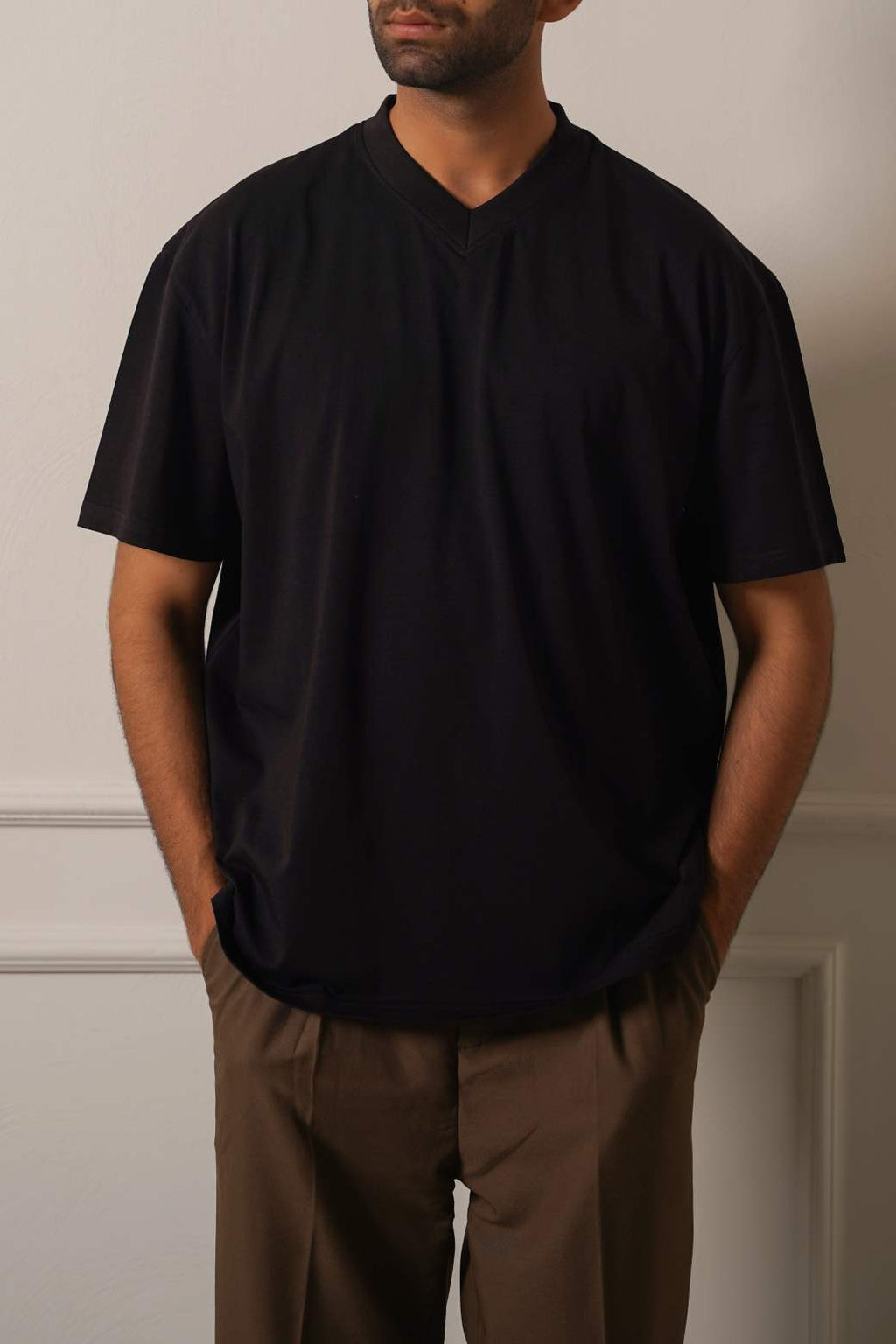 Black Soft Relaxed Fit V-Neck Cotton T-Shirt – Cool Havn