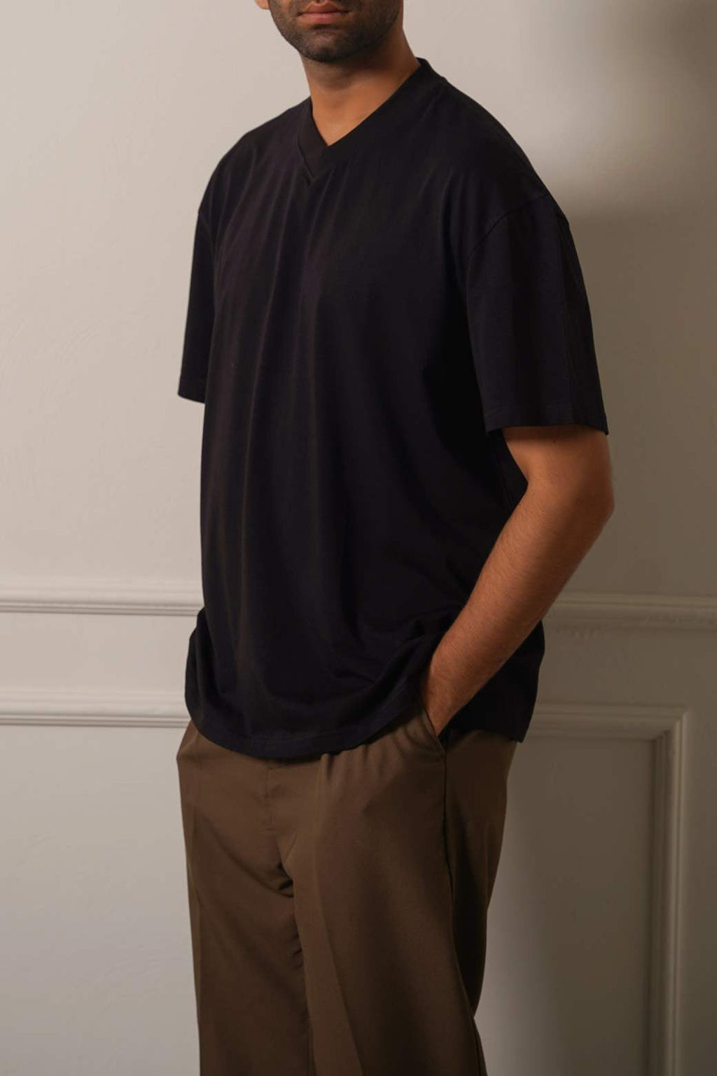 Black Soft Relaxed Fit V-Neck Cotton T-Shirt – Cool Havn