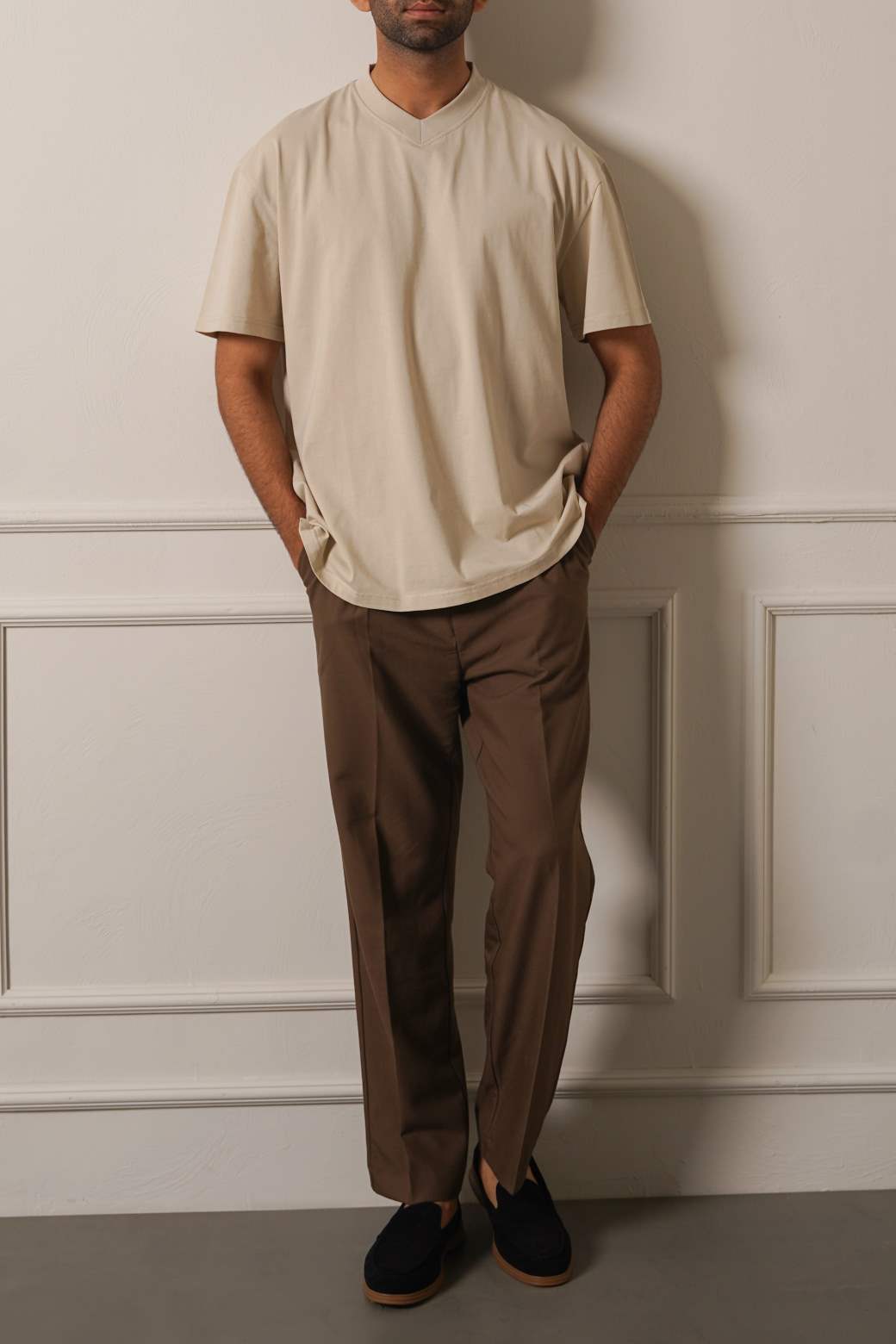 Ivory Soft Cotton Relaxed V-Neck T-Shirt