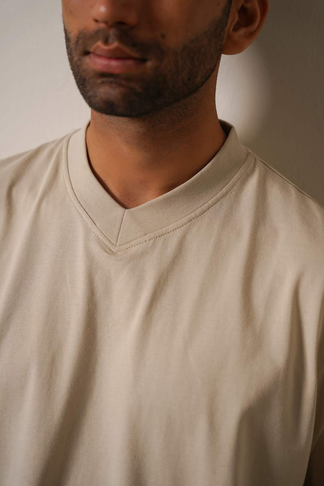 Ivory Soft Cotton Relaxed V-Neck T-Shirt