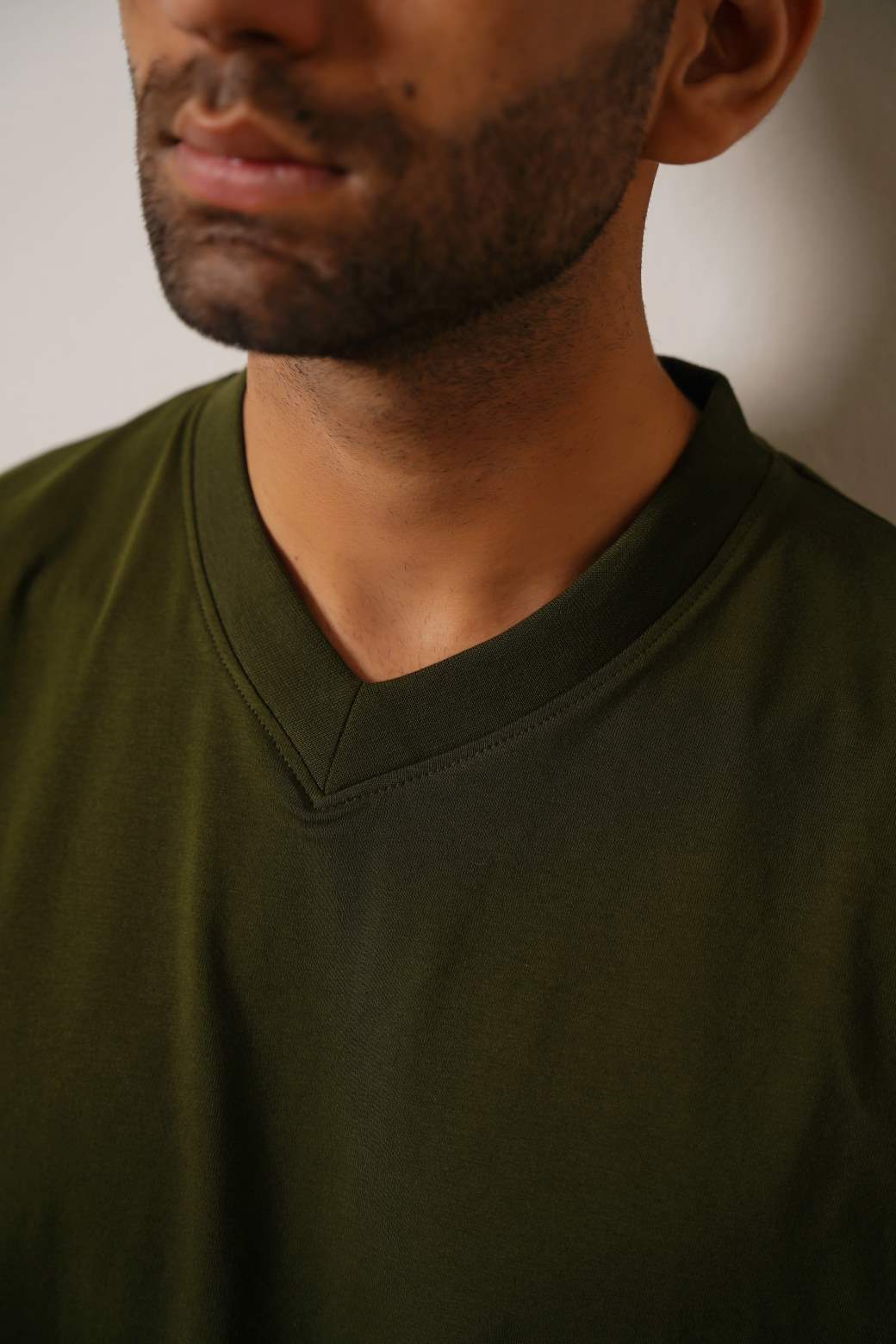 Olive Soft Cotton Relaxed V-Neck T-Shirt
