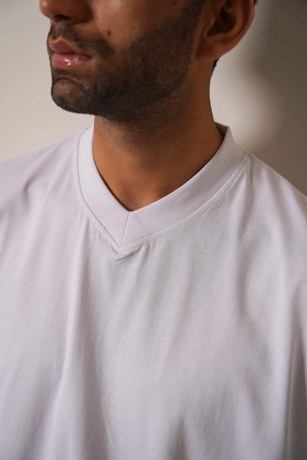 White Soft Cotton Relaxed V-Neck T-Shirt