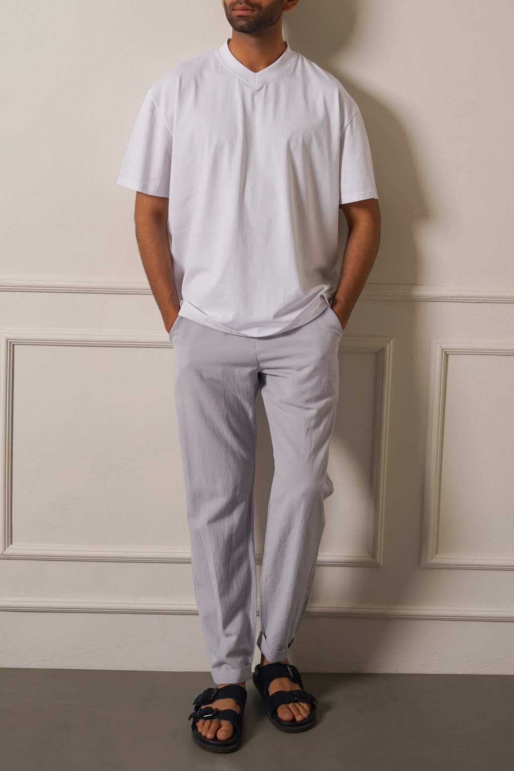White Soft Cotton Relaxed V-Neck T-Shirt