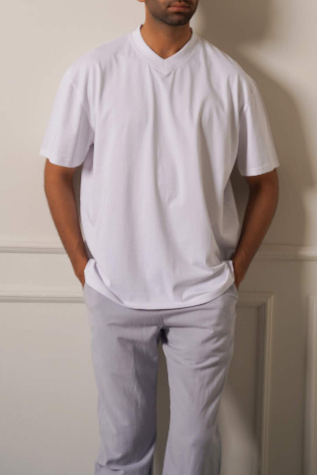 White Soft Cotton Relaxed V-Neck T-Shirt