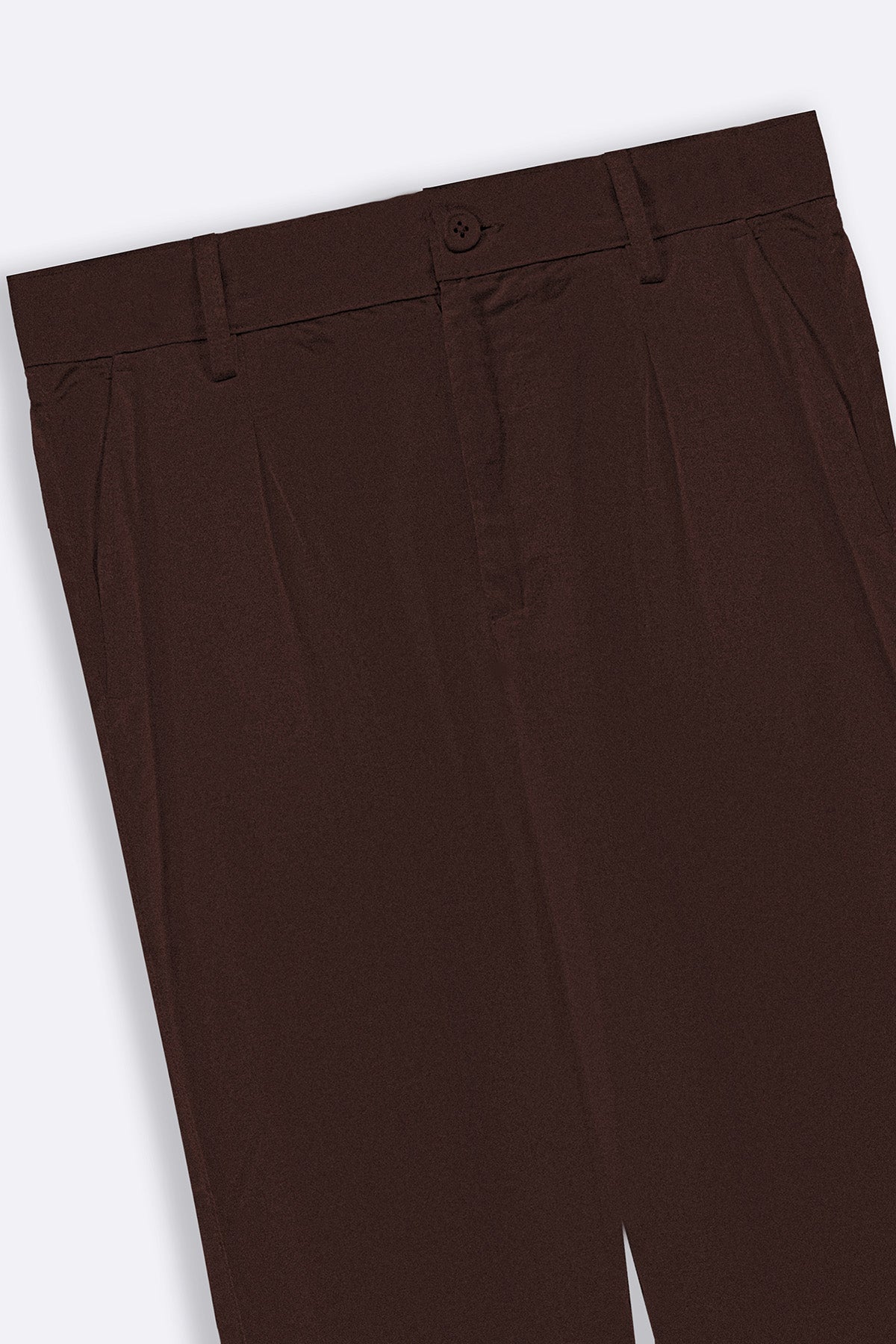 Coffee Straight Fit Turn-Up Pants with Elastic Waistband