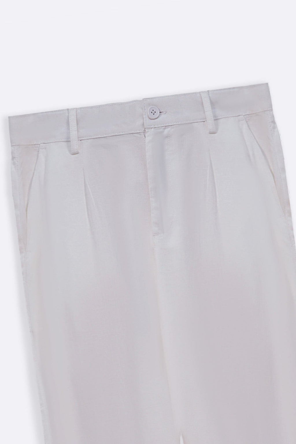 White Straight Fit Turn-Up Pants with Elastic Waistband – Cool Havn