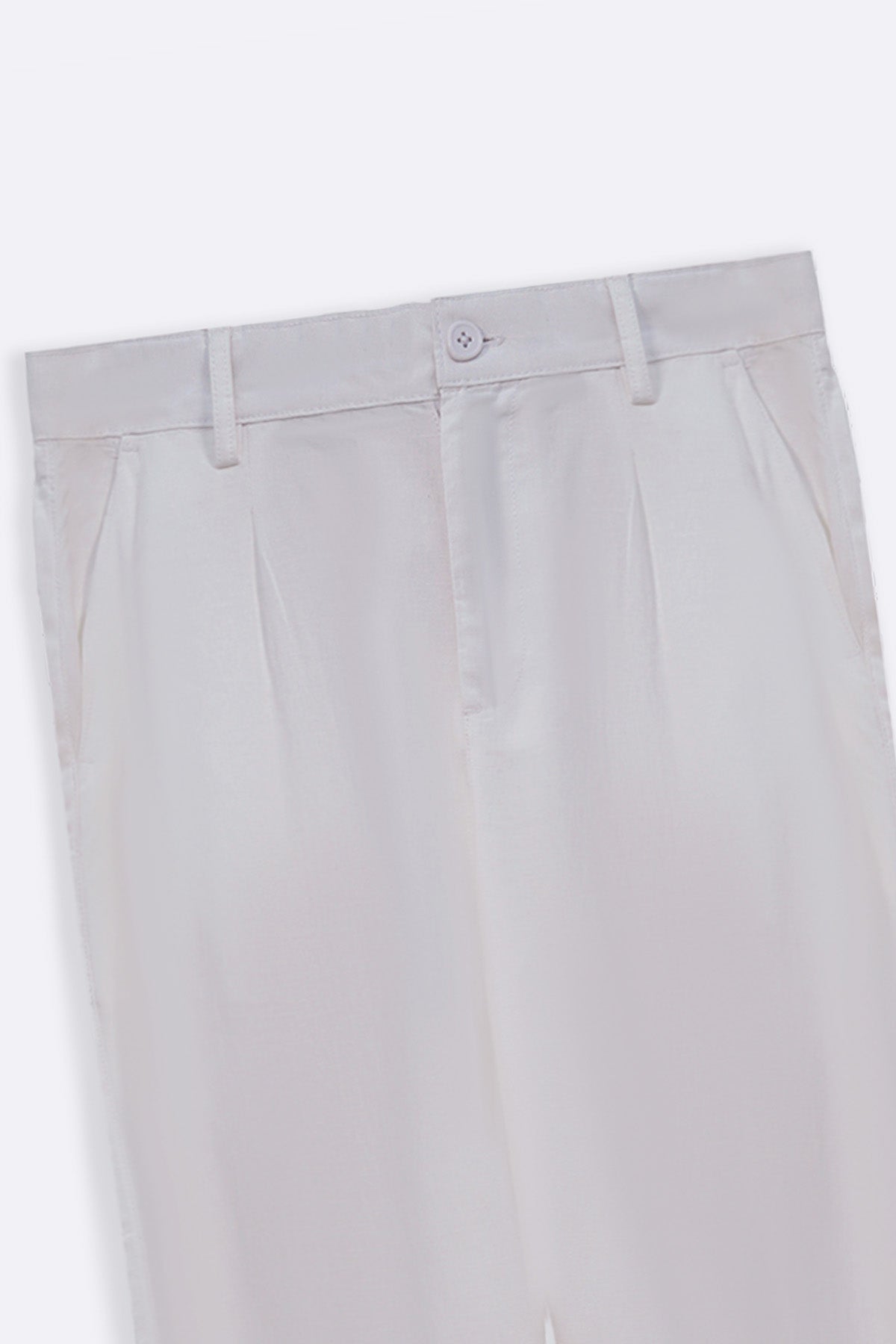 White Straight Fit Turn-Up Pants with Elastic Waistband