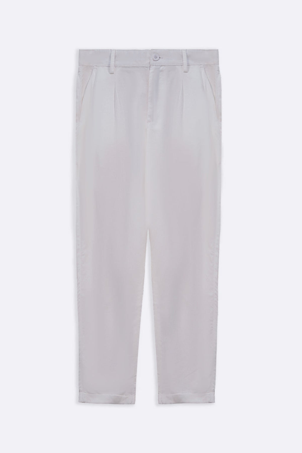 White Straight Fit Turn-Up Pants with Elastic Waistband – Cool Havn