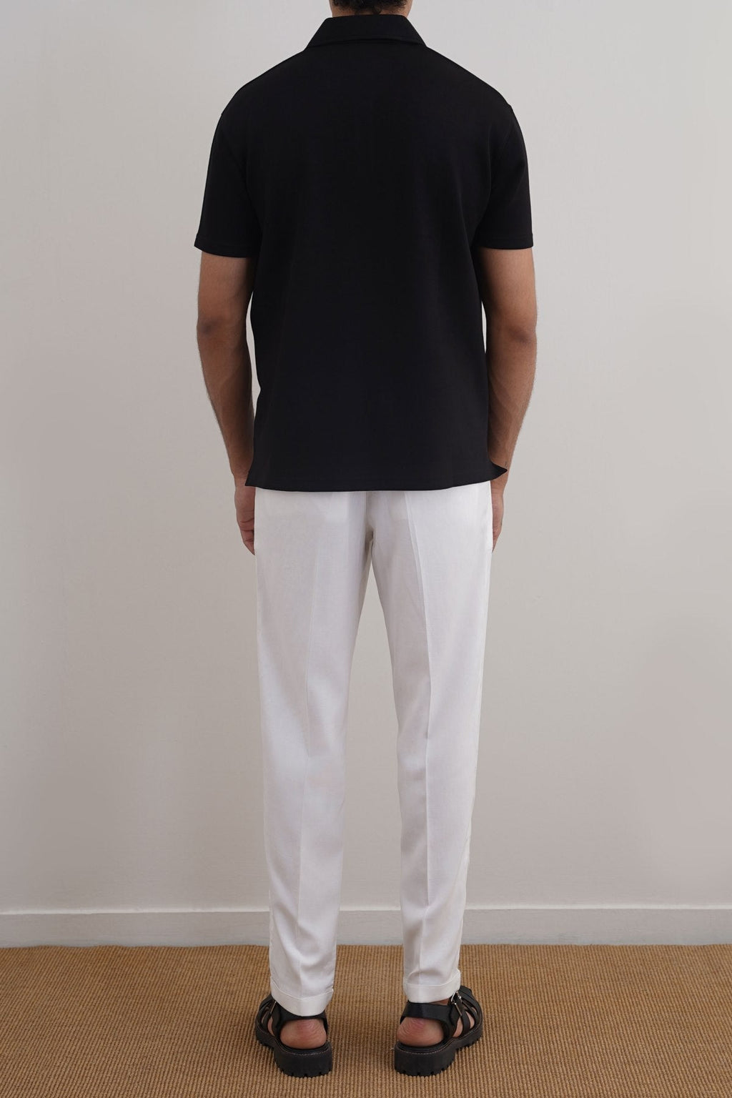White Straight Fit Turn-Up Pants with Elastic Waistband – Cool Havn