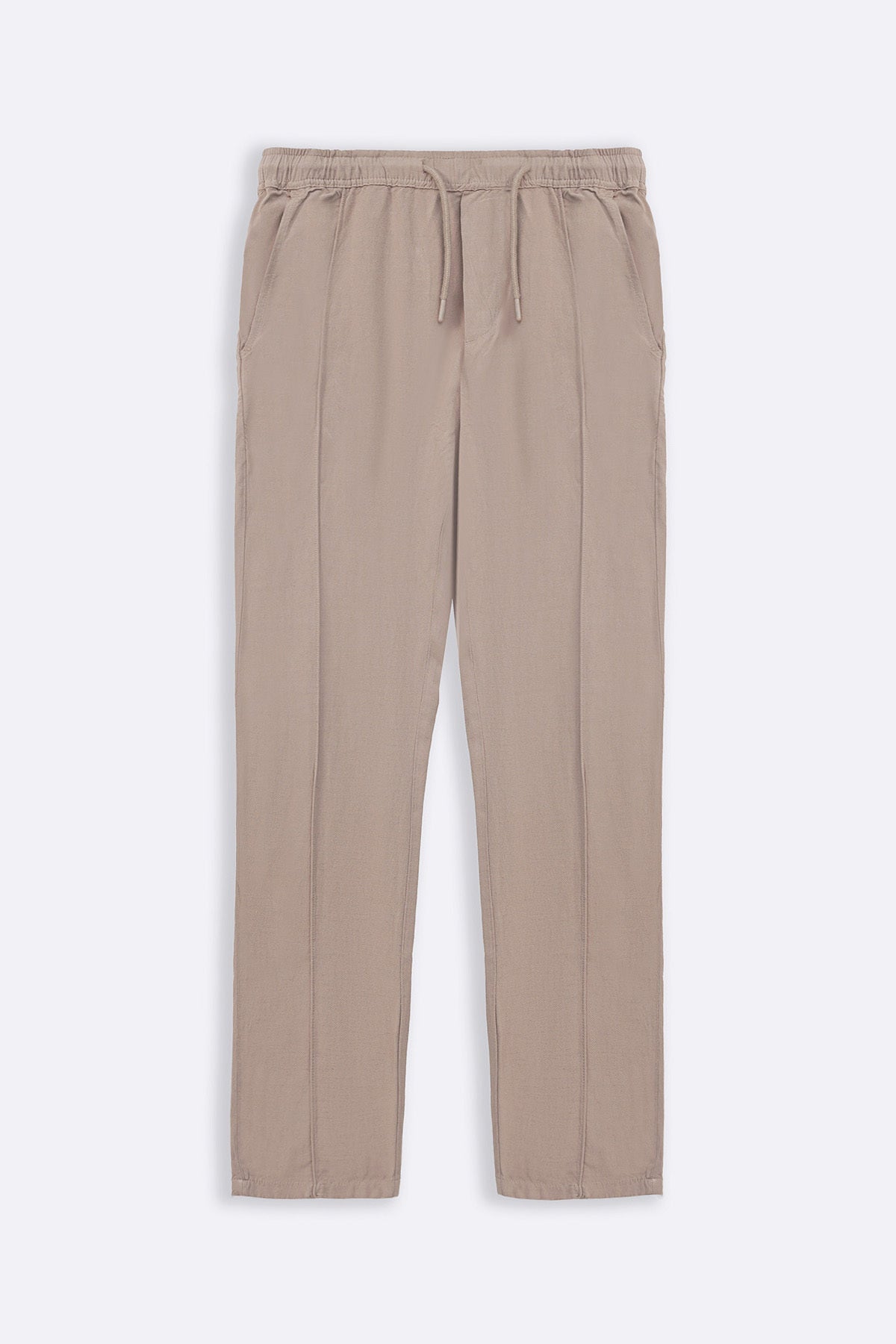 Beige Tapered Elastic Waist Pants - Regular Hand Feel