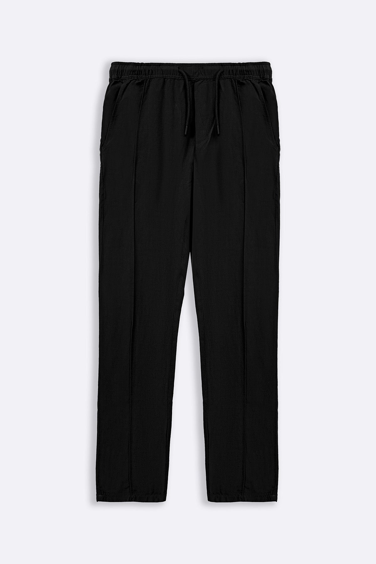 Black Tapered Elastic Waist Pants - Regular Hand Feel