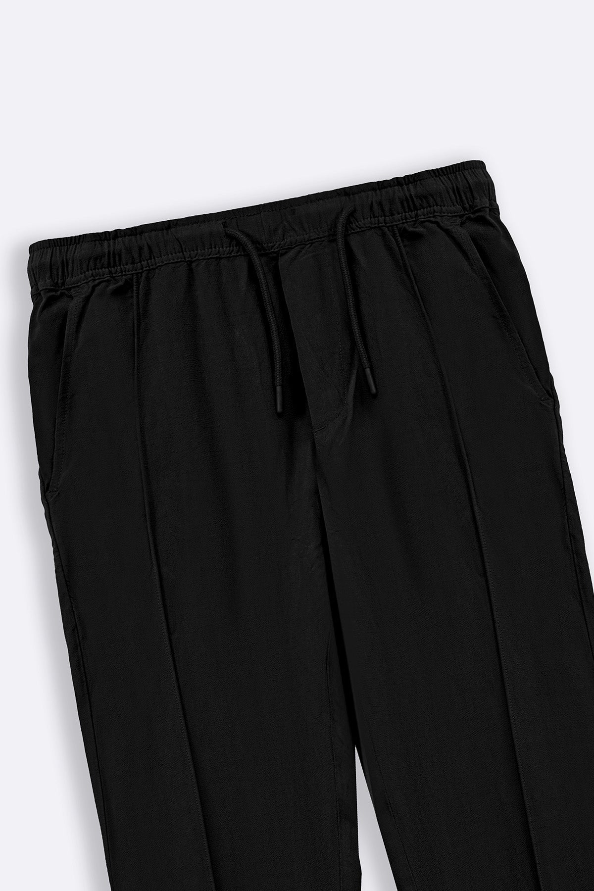 Black Tapered Elastic Waist Pants - Regular Hand Feel